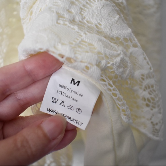 Stunning vintage 90s-inspired cream mini dress with floral lace overlay size M - Picture 5 of 5